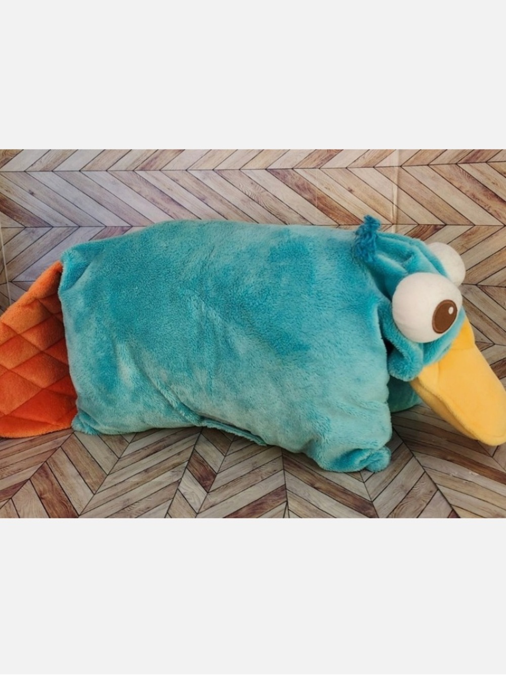 Disney Teal Plush Perry the Platypus Toy with Orange Tail and Yellow Beak